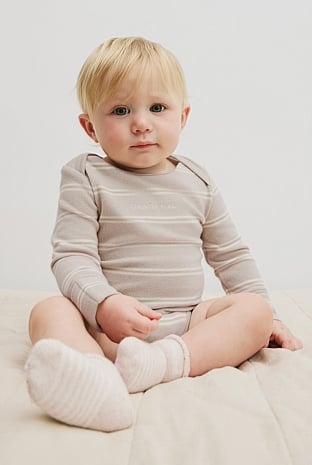 Organically Grown Cotton Stripe Logo Long Sleeve Bodysuit