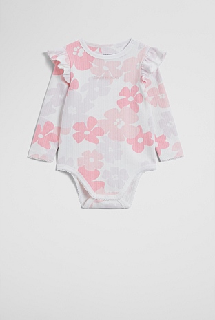 Organically Grown Cotton Blend Pointelle Frill Bodysuit