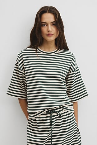 Australian Cotton Blend Stripe Boxy T-Shirt