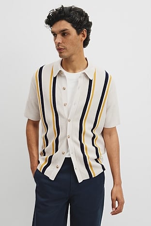 Australian Good Earth Cotton Textured Stripe Knit Shirt