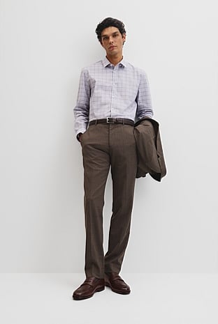 Long Sleeve Slim Curved Sleeve Check Shirt