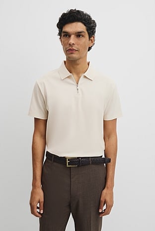 Merculalised Cotton Pique Zip Polo