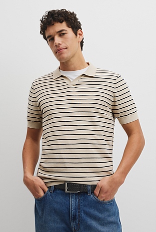 Australian Cotton Silk Stripe Knit Polo