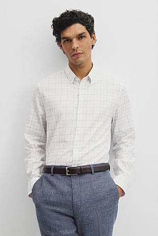 Long Sleeve Slim Cut and Sew Grid Shirt