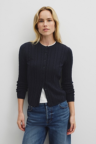 Organically Grown Cotton Blend Cable Knit Cardigan