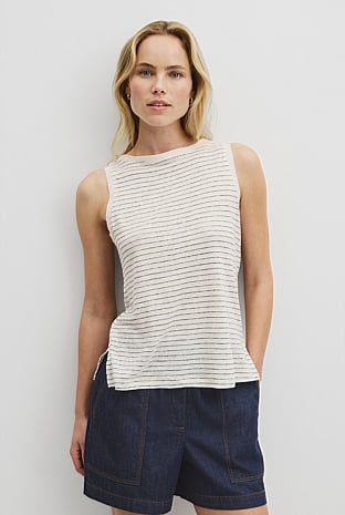 Stripe Linen Boat Neck Tank