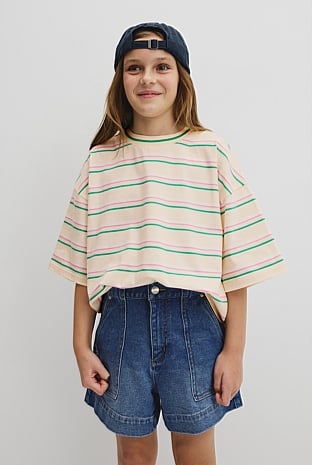 Teen Short Sleeve Oversized Stripe T-Shirt