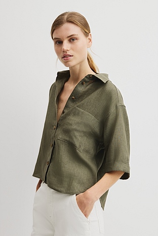 Short Sleeve Crop Linen Shirt