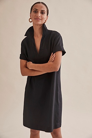 Linen Polo Dress / Women's Linen Dress / Plus Size Linen Dress / Organic  Linen Dress 