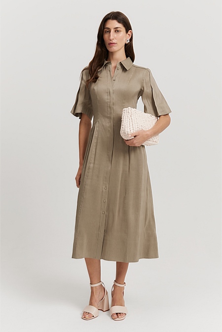 Aueoeo Shirt Dress for Women Button Down Dress, Women's Solid Color Single  Breasted Lapel Drawstring Shirt Dress Cotton Linen Dress, Shirtdress Women