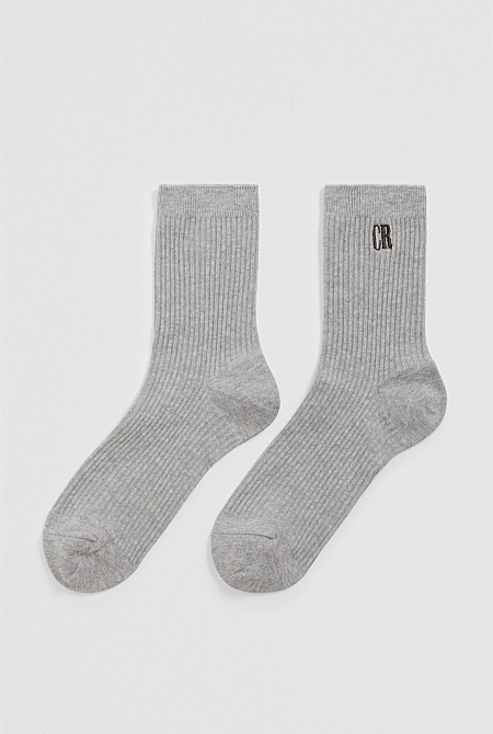 Australian Cotton Blend CR Ribbed Three-Quarter Crew Sock
