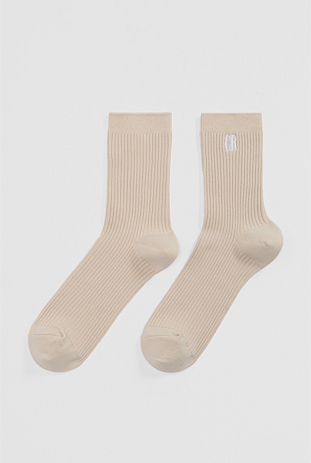 Australian Cotton Blend CR Ribbed Three-Quarter Crew Sock