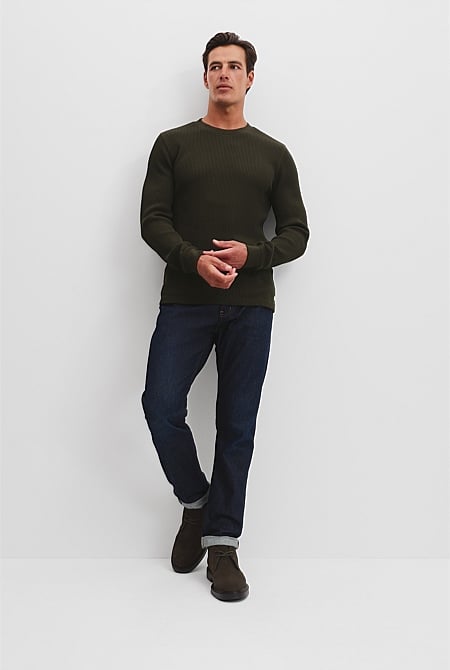 Australian Cotton Waffle Long Sleeve Crew Neck