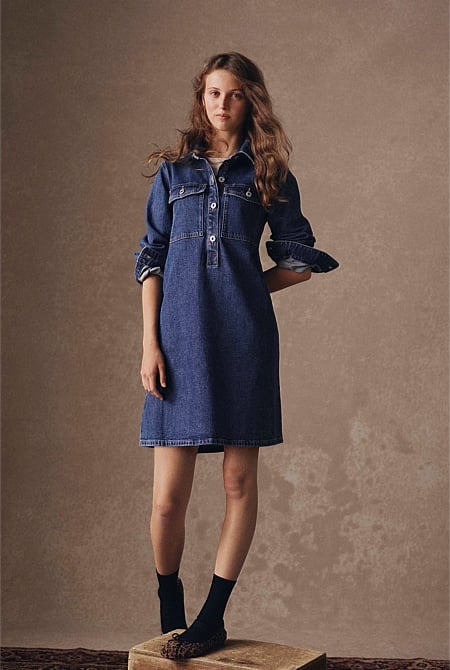 Teen Long Sleeve Denim Dress