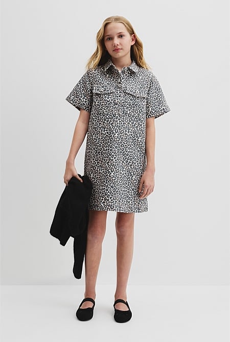 Teen Leopard Denim Mini Dress