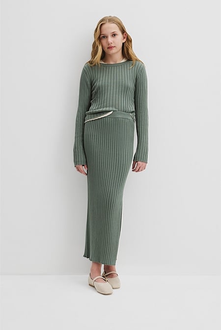 Teen Organically Grown Cotton Rib Knit Midi Skirt