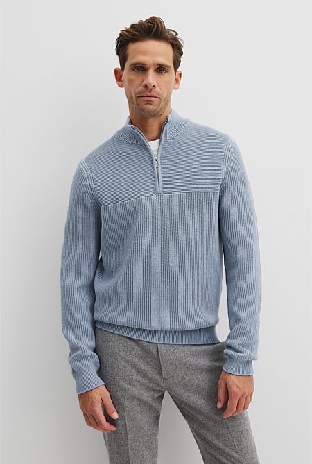Cotton Wool Rib Half Zip Knit