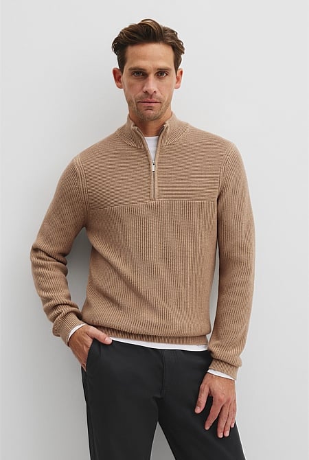 Cotton Wool Rib Half Zip Knit