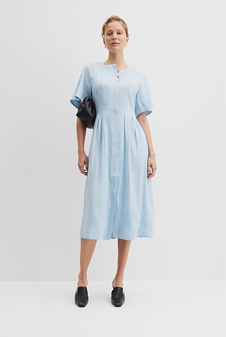 Organically Grown Linen Tuck Detail Shirt Dress