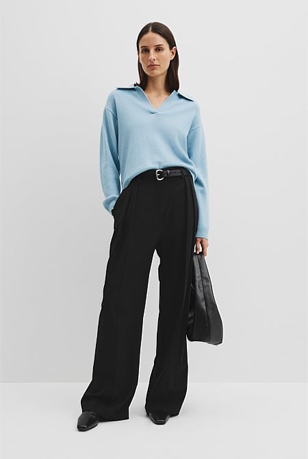 Cotton Cashmere Collared Knit Sweater