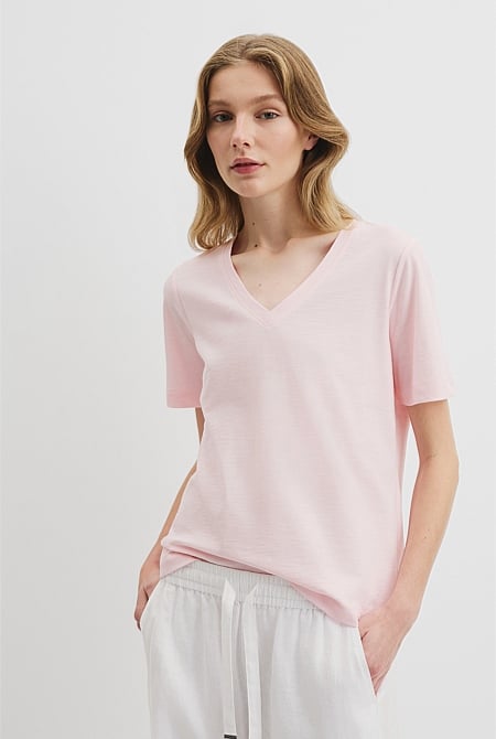 Australian Good Earth Cotton Short Sleeve V-Neck T-Shirt