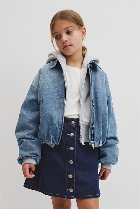 Teen Denim Pleated Bomber