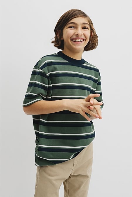 Teen Australian Cotton Relaxed Stripe Short Sleeve T-Shirt