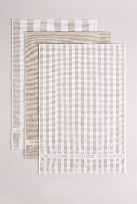 CR Stripe Australian Cotton Tea Towel Pack of 3