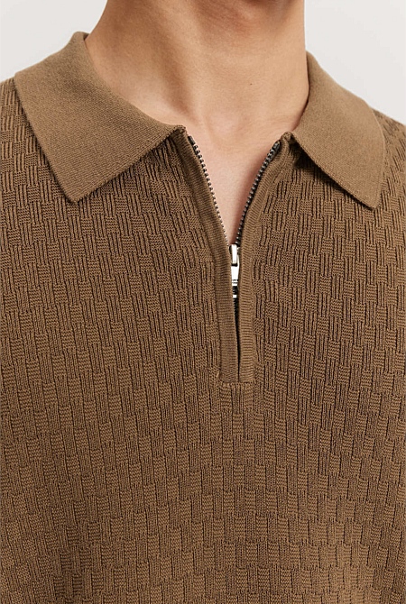 Cotton Silk Textured Knit Polo
