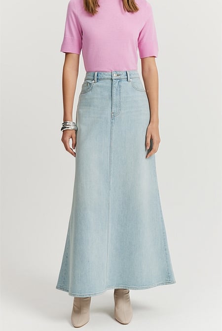 Flare Denim Maxi Skirt