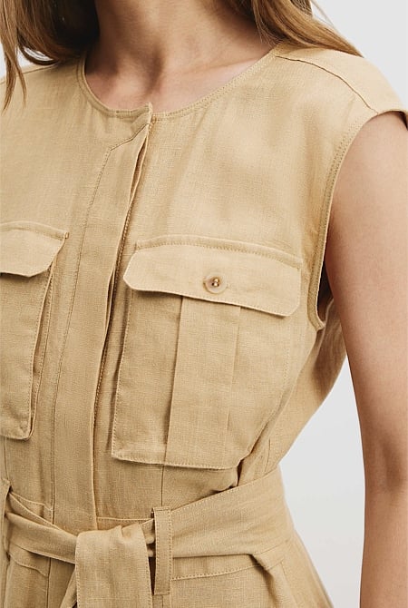 Organically Grown Linen Utility Detail Jumpsuit