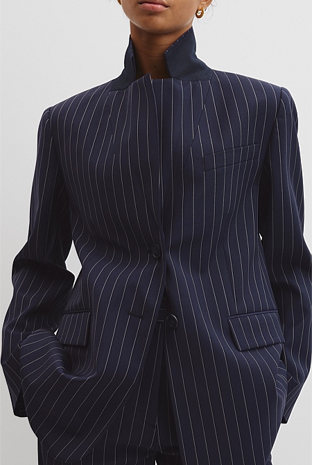 Wool Blend Pinstripe Classic Blazer Wool Blend Pinstripe Classic Blazer