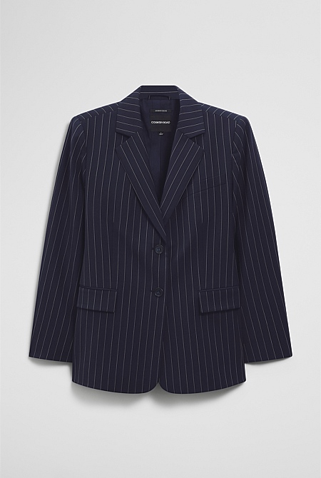 Wool Blend Pinstripe Classic Blazer