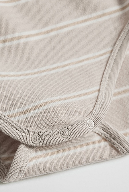 Organically Grown Cotton Stripe Logo Long Sleeve Bodysuit