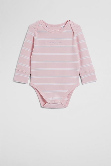 Organically Grown Cotton Stripe Logo Long Sleeve Bodysuit