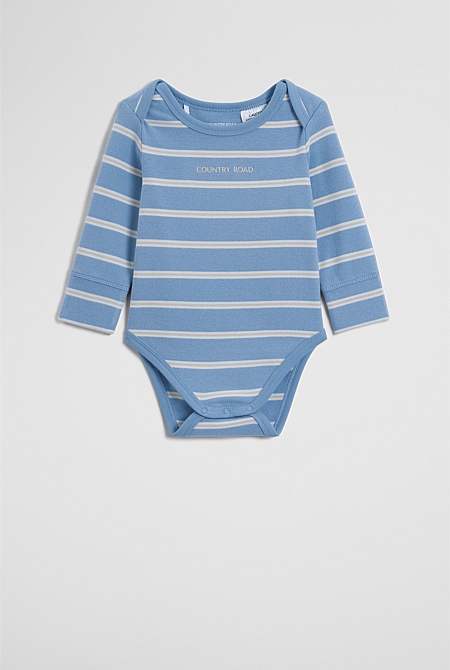 Organically Grown Cotton Stripe Logo Long Sleeve Bodysuit Organically Grown Cotton Stripe Logo Long Sleeve Bodysuit