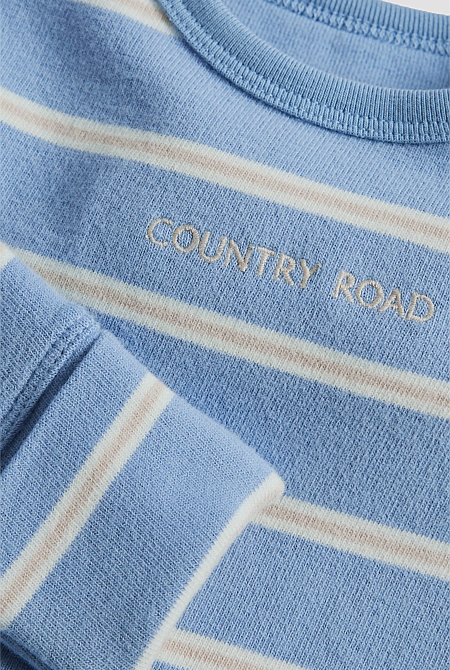 Organically Grown Cotton Stripe Logo Long Sleeve Bodysuit