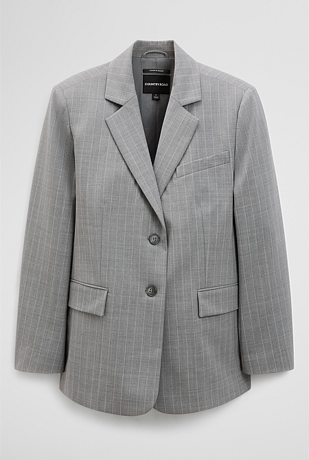Wool Blend Pinstripe Classic Blazer