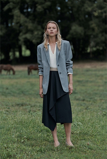Wool Blend Pinstripe Classic Blazer