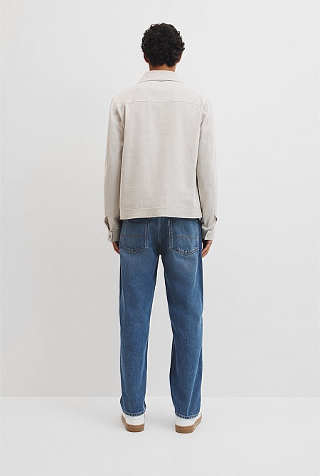 Linen Cotton Blend Button Jacket