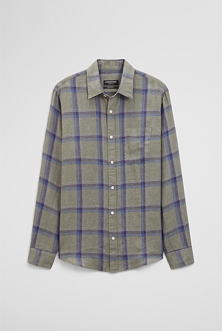 Regular Fit Linen Windowpane Check Shirt Regular Fit Linen Windowpane Check Shirt
