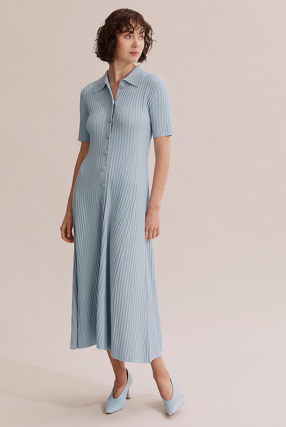 country road knit dress Ice Blue Button Through Knit Dress - Knitwear