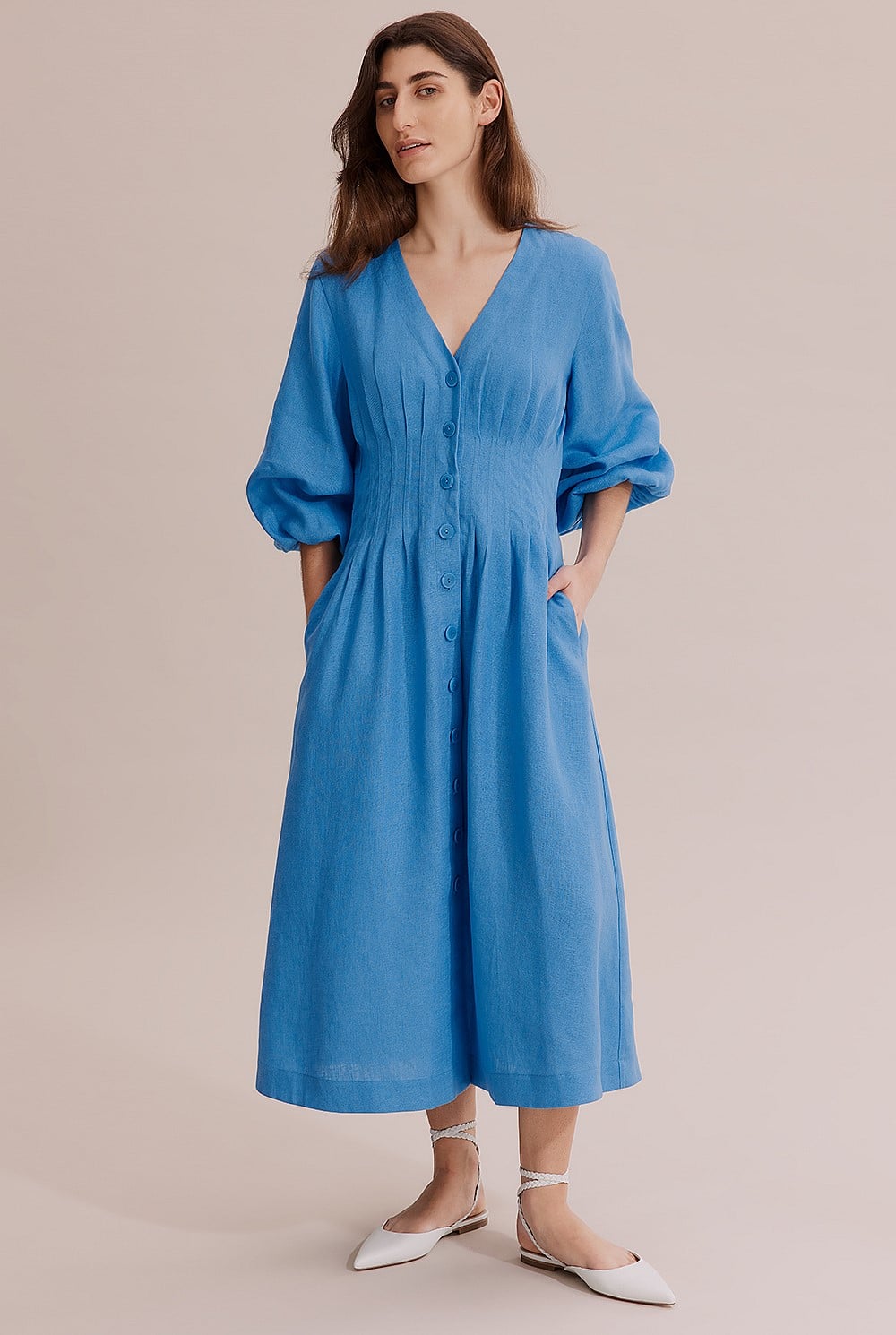 blue dart dress Ocean Linen Front Midi - Natural Fibres up front