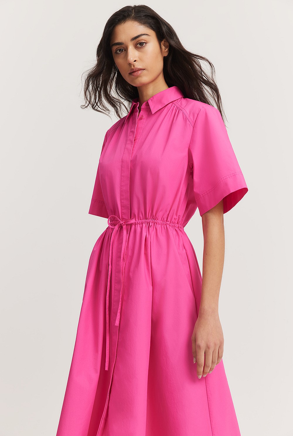 pink dress country road Vivid Pink Tie Waist Midi Dress - Natural Fibres