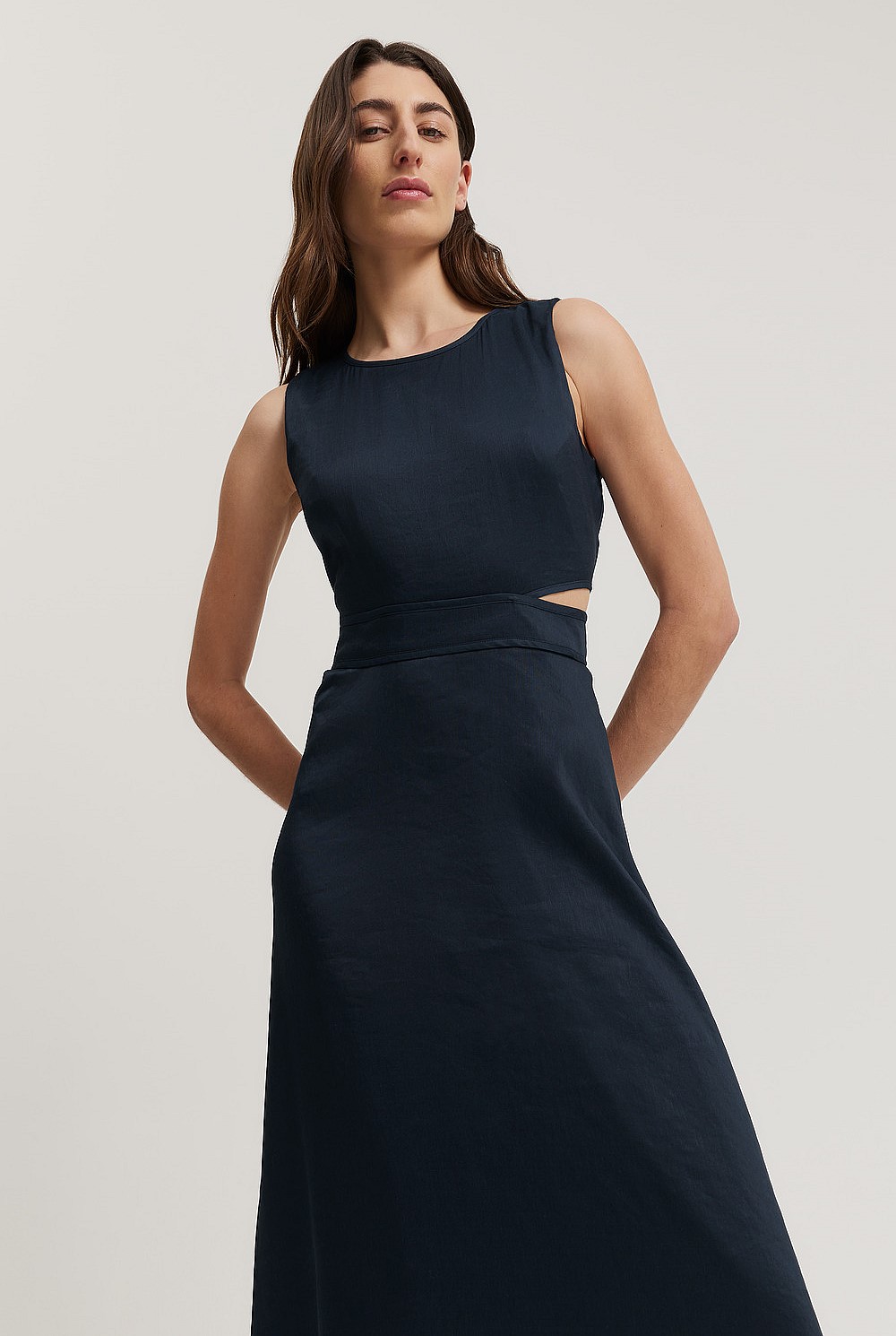 country road evening dresses Navy Linen Silk Maxi Dress - Dresses