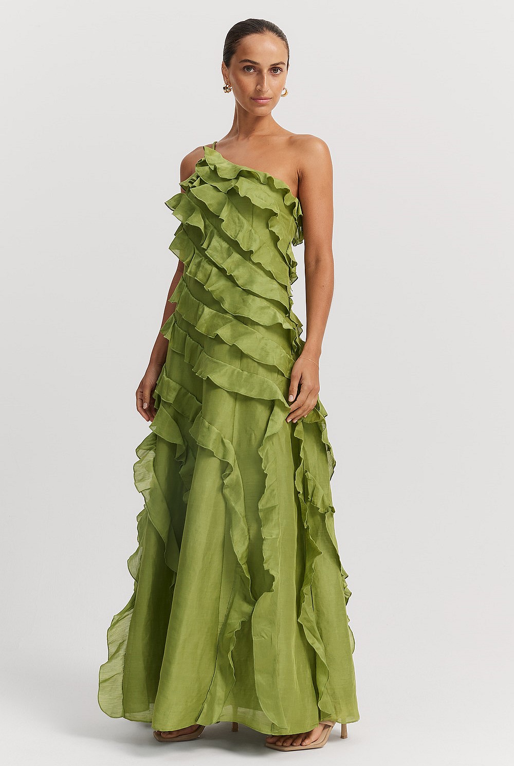 country road green ruffle dress Country Road Cactus Ruffle Maxi Dress Green Size 4