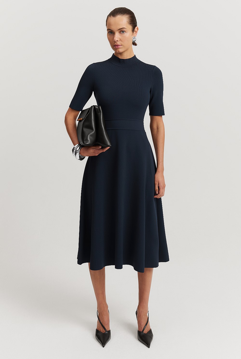 country road compact knit dress Black Compact Knit Polo Dress - Dresses
