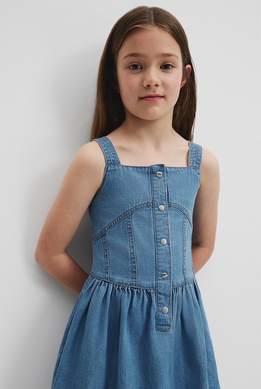 Light Wash Denim Pinafore Dress - Dresses