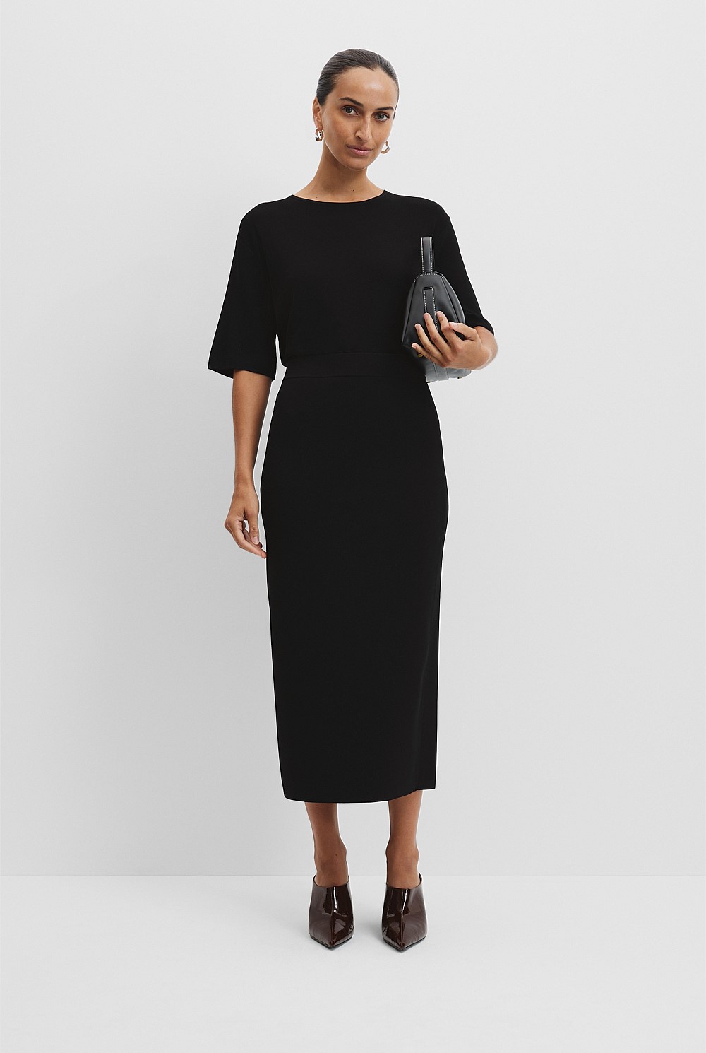 country road compact knit dress Black Midi Skirt - Knitwear Womens dresses