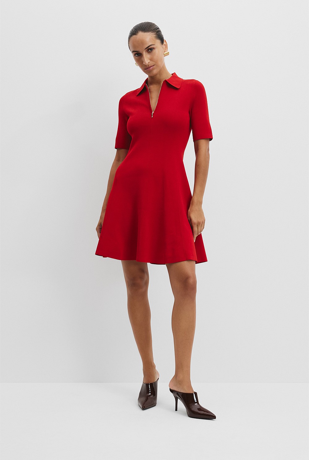 country road compact knit dress Black Compact Knit Polo Dress - Dresses